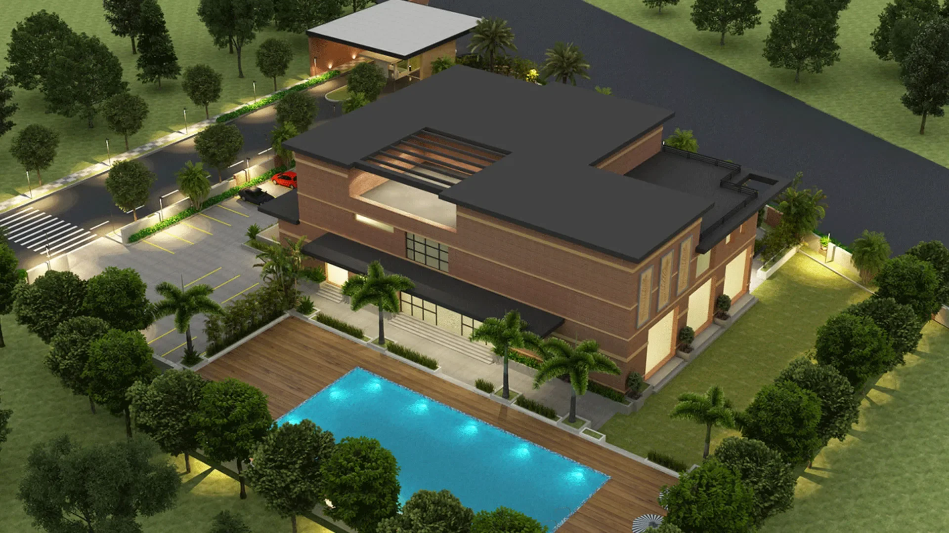 The modern 15,000 sq ft clubhouse and outdoor recreational facilities available exclusively for plot owners at Prestige Nirvana